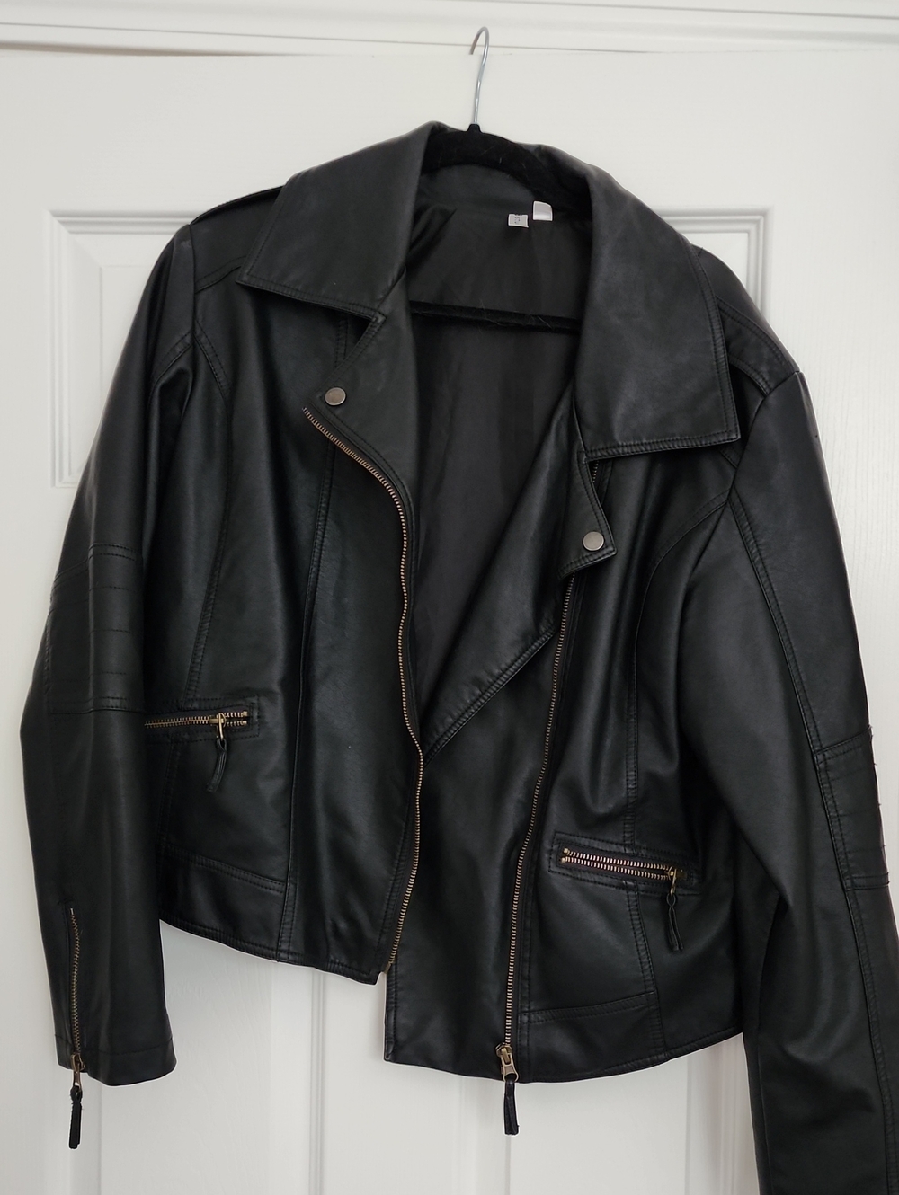 "JUST MARRIED" Black Faux Leather Moto Jacket
